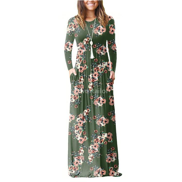 Modern Fashion Women Clothing Women Flower Print Long Dress