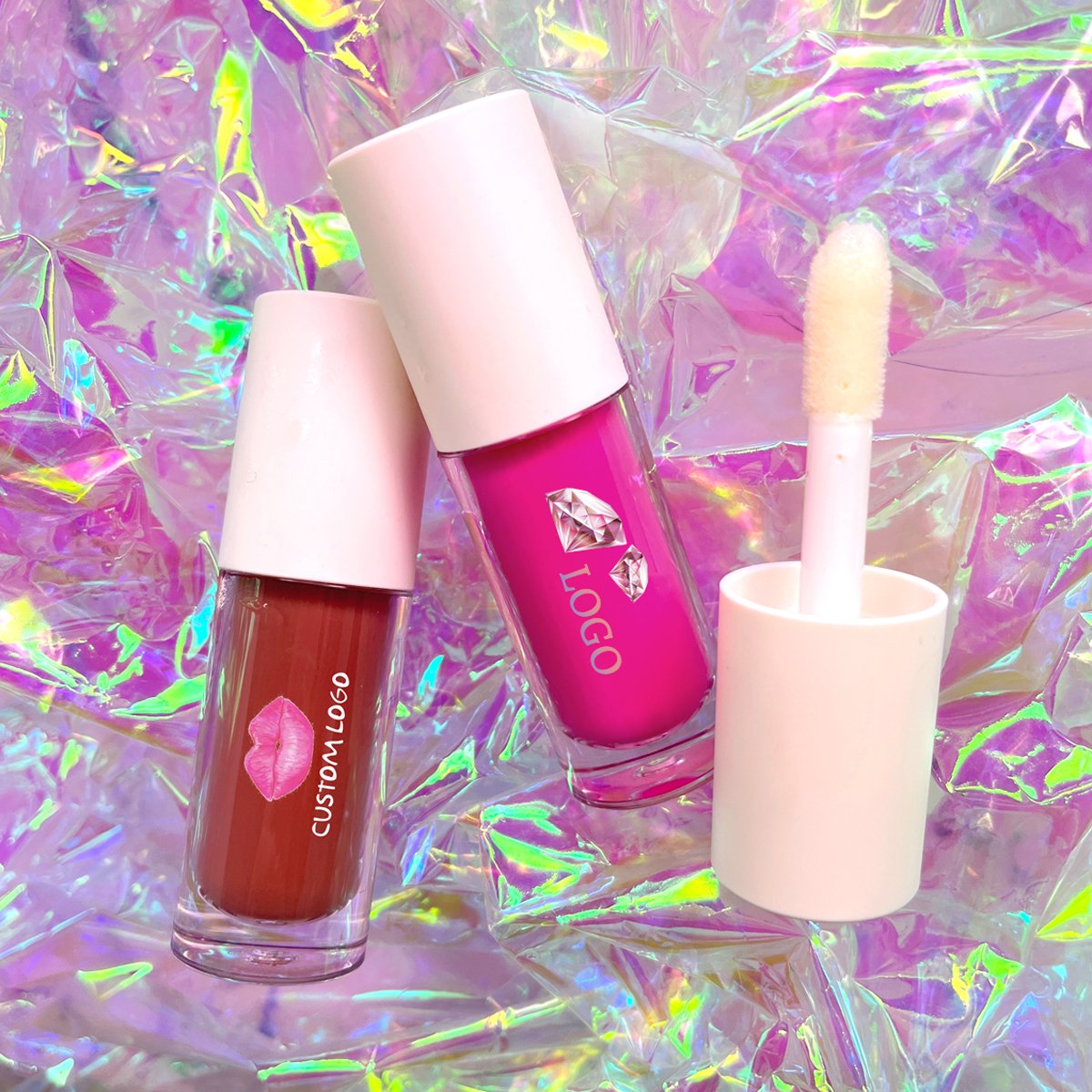 Wholesale Vegan Cosmetics Pink Transparent Nude Lip Gloss Supplier Custom Trademark Sequins Lip Gloss Private Label Lip Gloss