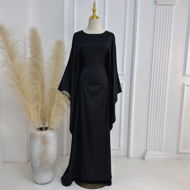 2024 Silk Satin Poncho Long Sleeve Loose Muslim Gown Luxury Kaftan Fashion Elegant Women Abaya Maxi Women's Dress