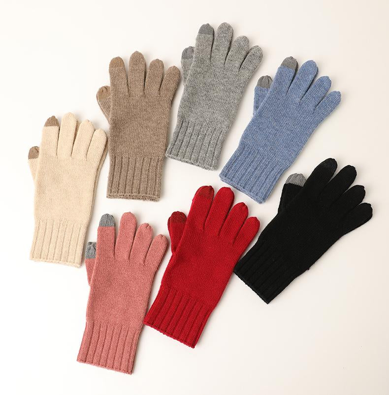 Custom Knitted Cashmere Gloves Factory Wholesale Winter Plain Touch Screen Warm Men's Full Finger Gloves