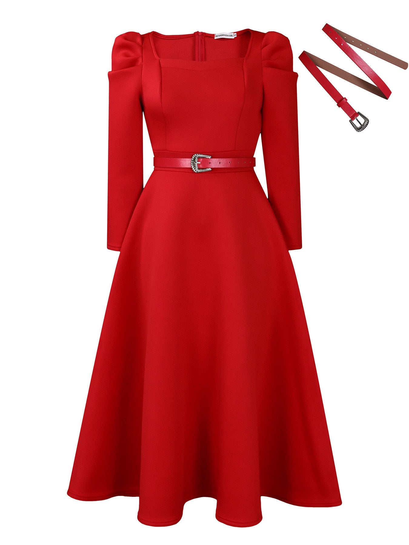 2024 Wholesale African Women's Elegant Long Puff Sleeve Square Collar Solid Color Maxi Plus Size Dress