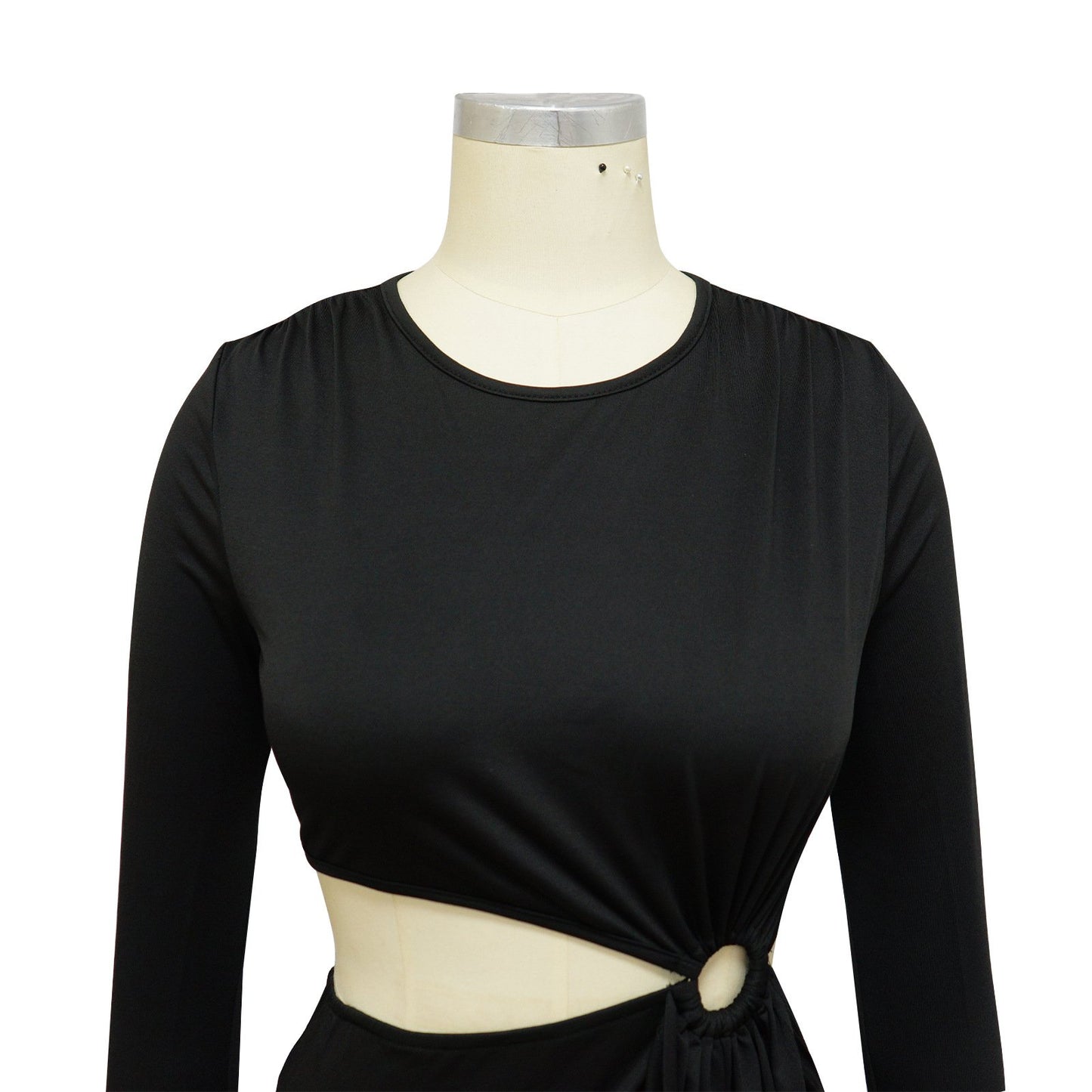 2024 Wholesale Autumn Women's New Slim Evening Dress Long Sleeve O Collar Side Exposed Waist Dress Women Elegant Casual Dress