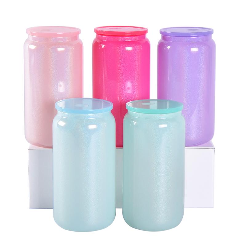 US Warehouse 12 Oz 16 Oz 20 Oz 25 Oz 16 Oz Straight Clear Frosted Water Bottle Sublimation Glass Jar Wooden Lid Tumbler Cup