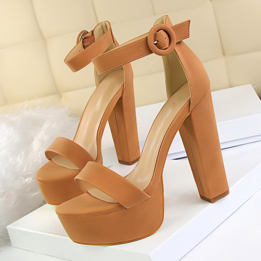 Busy Girl DS3007 Fashion Thick Heel Suede Open Toe Single Strap Sexual Shoes Women Thick Sole Sandals