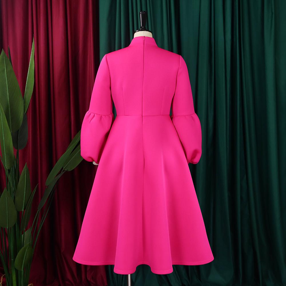 New Women's Elegant Elegant Women's Puff Cuff Large Skirt High Waist Women's Office Dress