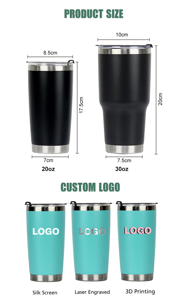 Custom 20 Oz Tumbler Cup With Powder Coated Color Double Wall Stainless Steel 20 Oz Coffee Tumbler With Lid And Straw