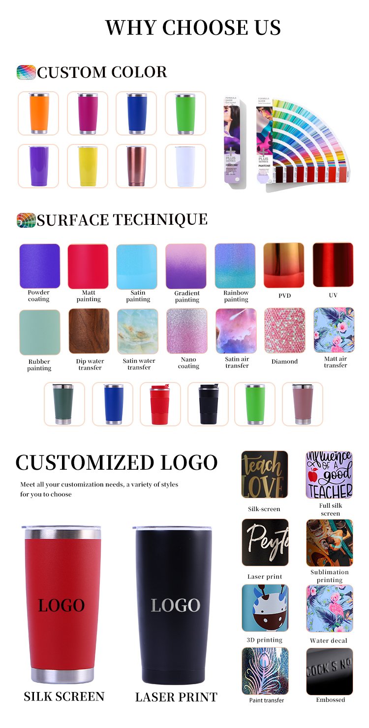 Custom Logo Powder Coated Metal Cup Double Wall Vacuum Insulated Stainless Steel 20 Oz 30 Oz Car Tumbler Cup Travel Coffee Mug