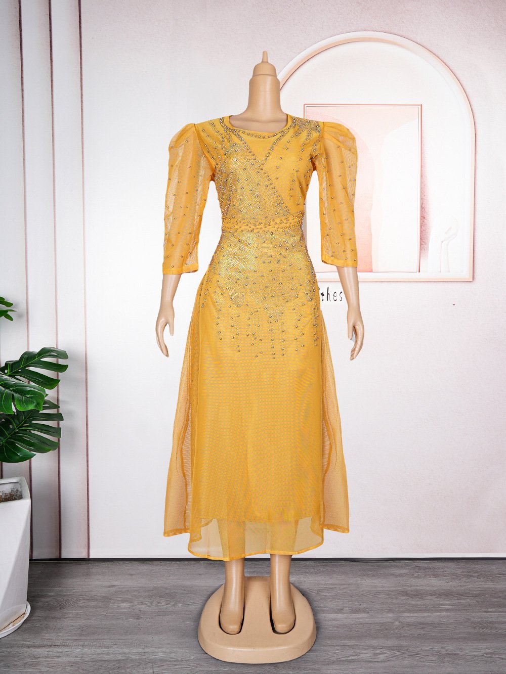 Women's Evening Dress European And American Heavy Industry Beadwork Hot Diamond Dress Africa Plus Size Summer