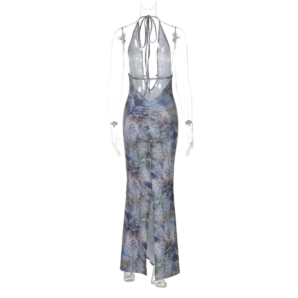 Fashion Women's 2025 Autumn New Fashion Printing Sexy Backless Slim Split Lace Dress Wholesale Maxi Dress