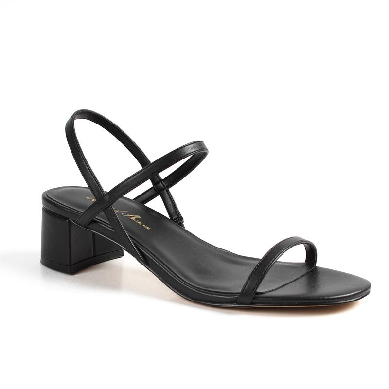 2024 Fashion Design Thick Heel Black Strap Low Heel Square Heel Shoes Ladies Sandals Custom Manufacturer OEM Ladies Sandals