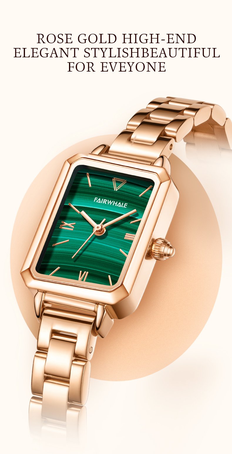 Brand Women's Watch Fashion Square Quartz Watch Bracelet Suit Green Or Blue Dial Simple Rose Gold Stainless Steel Luxury Watch