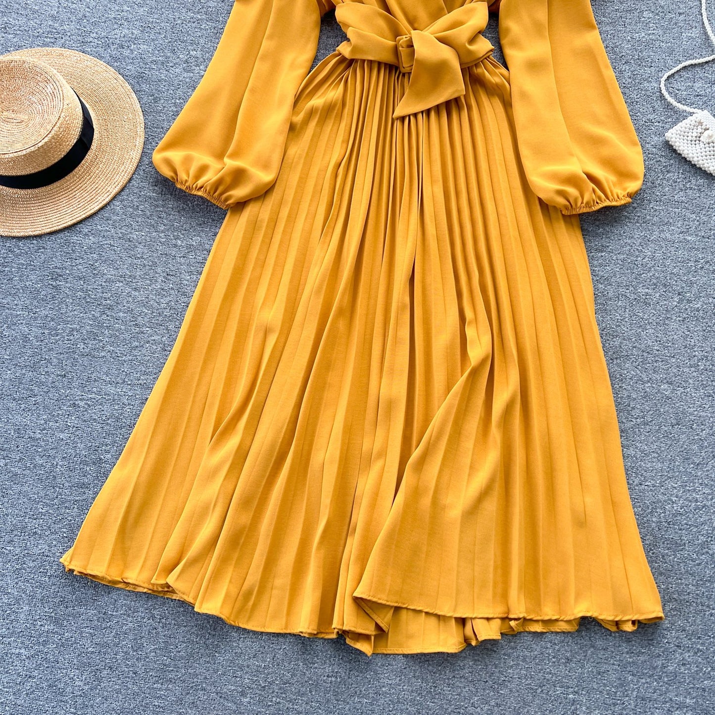 Summer Roman V-neck Tunic Waist Dress Women's Long Lantern Sleeve Empire Lace Dress Red Yellow Purple Black