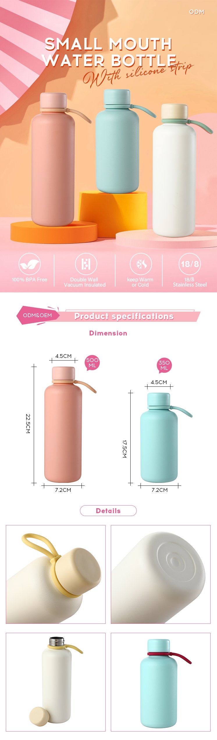 Factory Price Wholesale Insulated Stainless Steel Water Bottle With Lid And Suction Cup