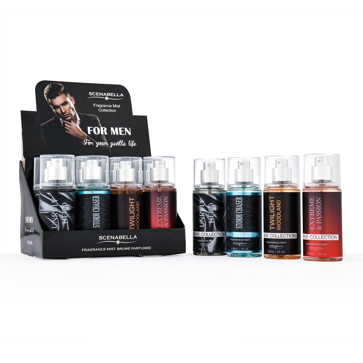 Scenabella Brand Hot Sale Travel Mini Perfume Suit 88 Ml Floral Wooden Spicy Fruit Fragrant Men Body Splash Body Spray Collection