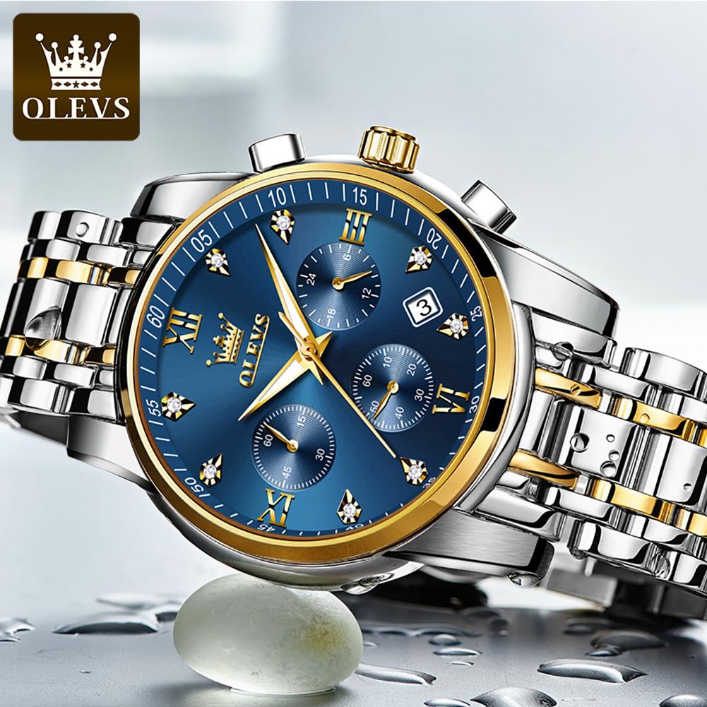 Men's Watch OLEVS 2858 Business Multi Time Zone Watch Waterproof Function Analog Date Watch Stainless Steel Quartz Watch