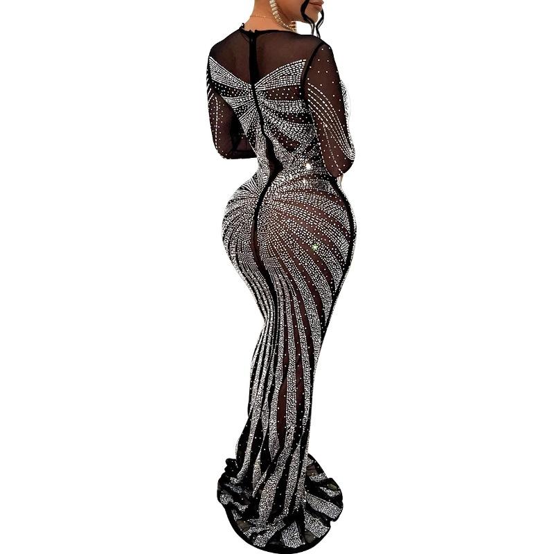 Elegant Long Women 2024 Women Cocktail Dress Elegant Rhinestone Dress High Quality