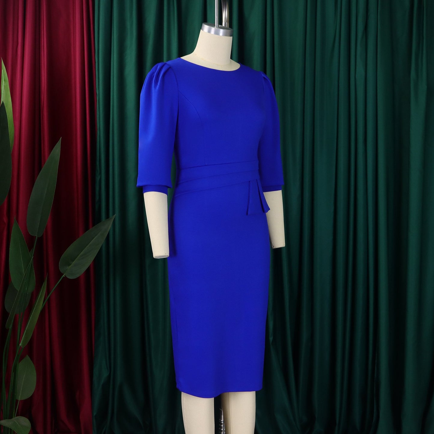 New Women's Elegant Women's O-Collar Pleated Fashion OL Tongle Pencil Skirt Office Dress