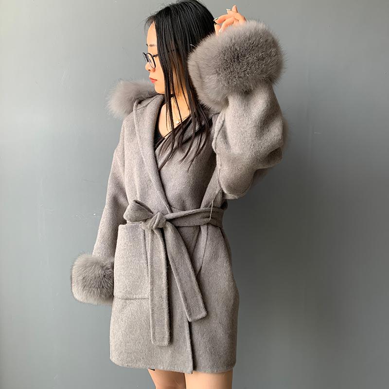 New Design Winter Women Belt Double Sided 100% Wool Windbreaker Plus Size