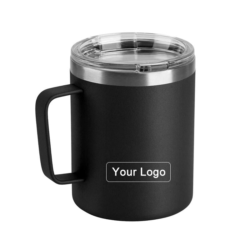 Custom Logo 12 Oz 14 Oz Powder Coated Insulated Stainless Steel Coffee Cup Handle Double Wall Vacuum Insulated Coffee Cup With Lid