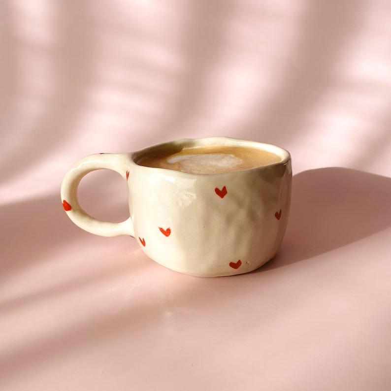 New Cu And Mug Design Love Mug Creative Heart-shaped Handle Water Cup Cute Handmade Ceramic Coffee Cup Saucer Suit