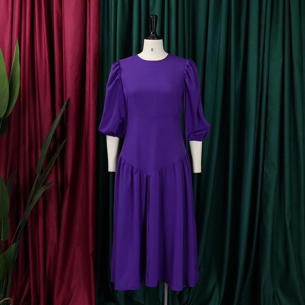 Lancy New American Elegant Women's African Clothing Spring Long Powder Puff Sleeve Pleated Casual Dress Plus Size Fashion Dress Women