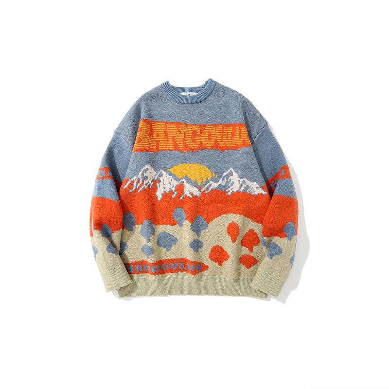Nanteng Custom Logo Low Minimum Order Quantity Cotton Loose Men's Pullover Knitted Jacquard Pattern Knitted Sweater Round Neck Men's Pullover