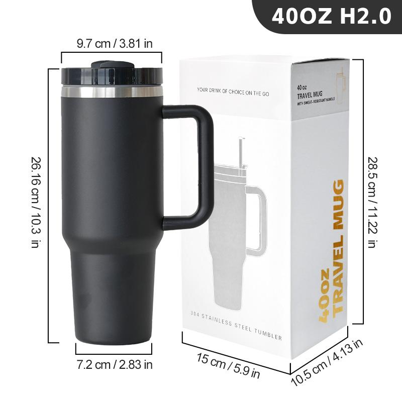 Custom Logo H2.0 40 Oz 30 Oz Double Wall Stainless Steel Travel Coffee Mug Thermos 40 Oz Tumbler With Handle And Straw
