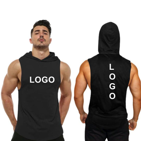 95% Cotton 5% Spandex Hoodie Vest Gym Clothing Training Muscle Vest Fitness Men Hoodie Vest