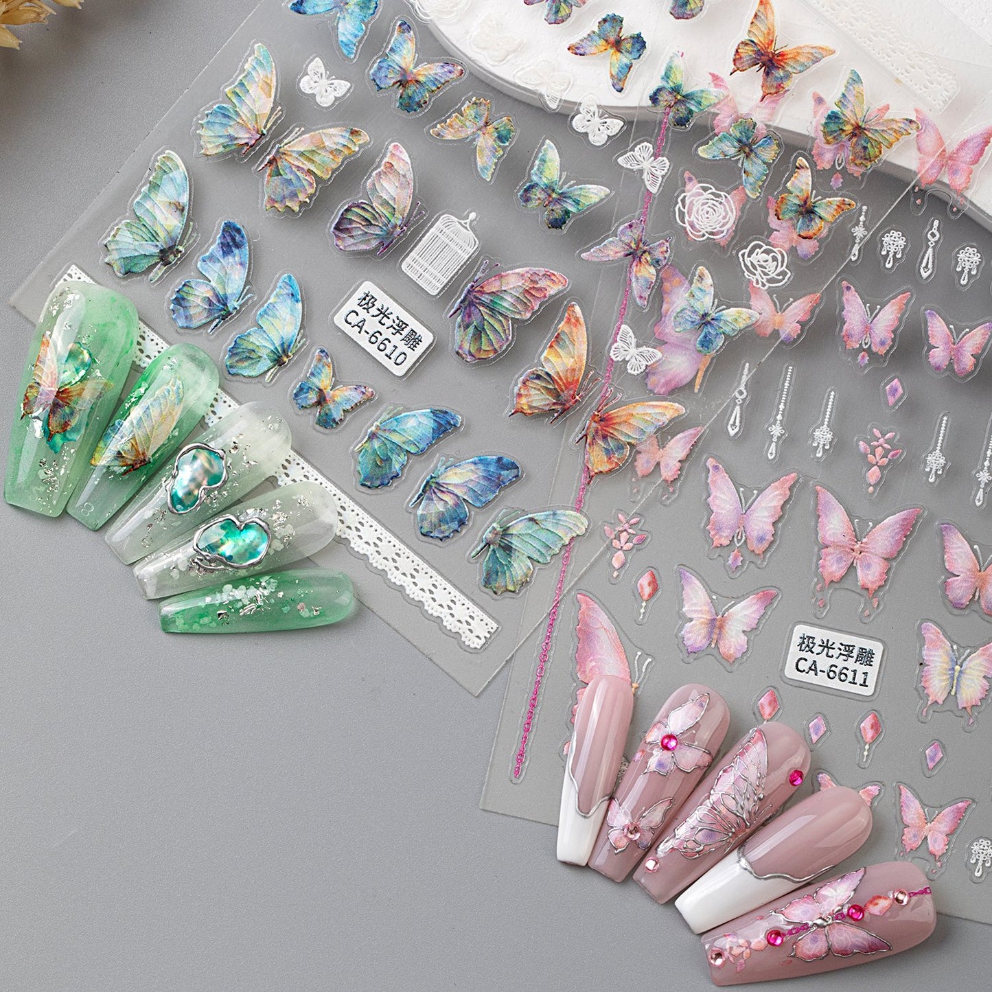 Honey Girl Hot Sell Adhesive Pink Blue Butterfly Nail Art 3D Decal Sticker