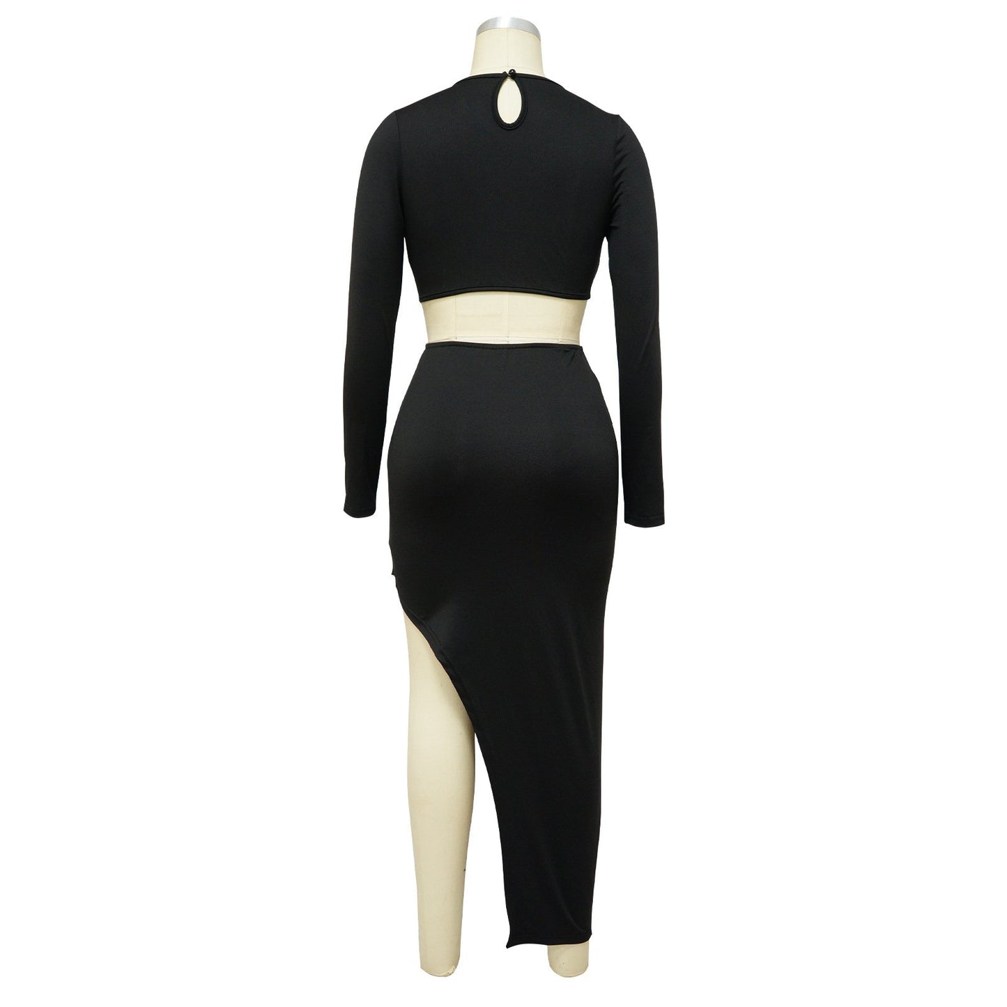 2024 Wholesale Autumn Women's New Slim Evening Dress Long Sleeve O Collar Side Exposed Waist Dress Women Elegant Casual Dress