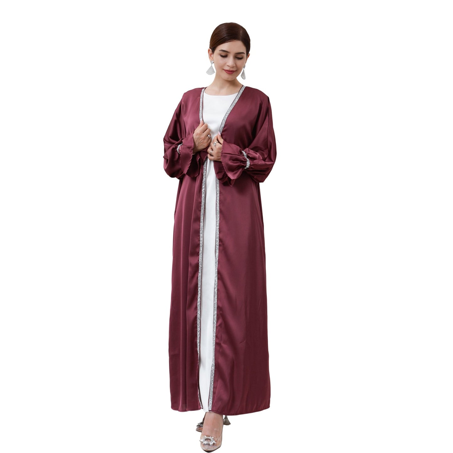 2023 New Design Eid Fitr Dubai Islamic Elegant Luxury Modest Abaya Women Muslim Dress Turkey Slide Dress Diamond Satin Silk