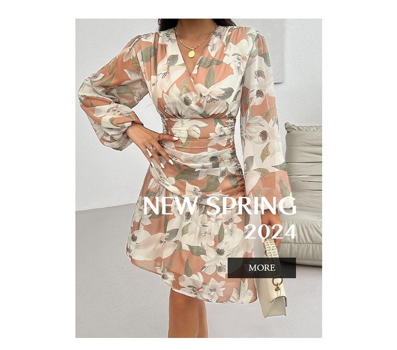 Autumn New Women's Elegant Floral Print Women's V-neck Long Sleeve Dress Daily Wear
