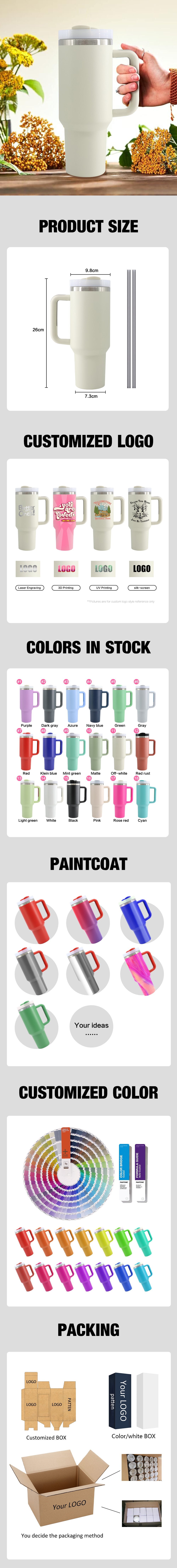 Custom Logo Off-white 40 Oz Stainless Steel Vacuum Insulated Metal Mug Travel Mug Teal Coffee Mug 40 Oz Tumbler With Handle