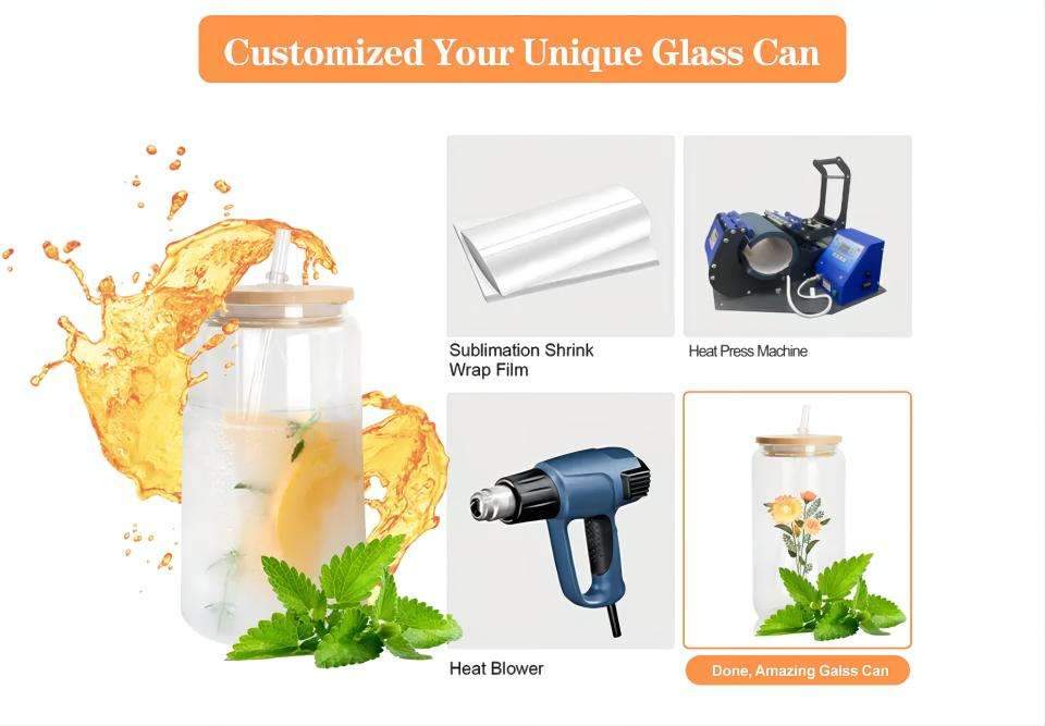 US Warehouse Stock 12 Oz 16 Oz Clear Frosted Sublimation Blank Glass Mason Can Beer Can Glass With Bamboo Lid And Straw