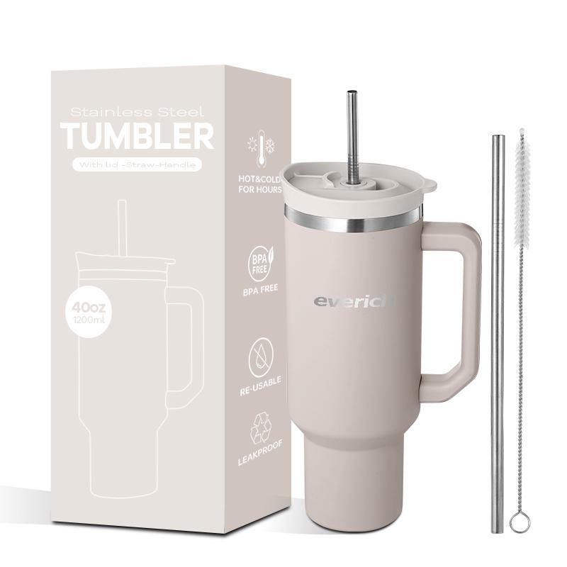 40 Oz Tumbler Double Wall 304 Stainless Steel Insulated Wide Mouth Car Tumbler Cup With New Handle And Straw Cover Vacuum Car Cup