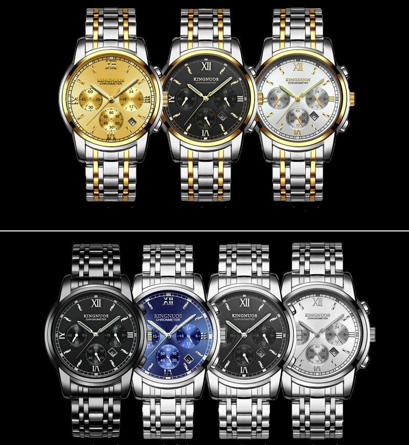 High-quality steel case, steel band, waterproof men's watch, three-eye six-pin watch, wholesale business non-mechanical watch