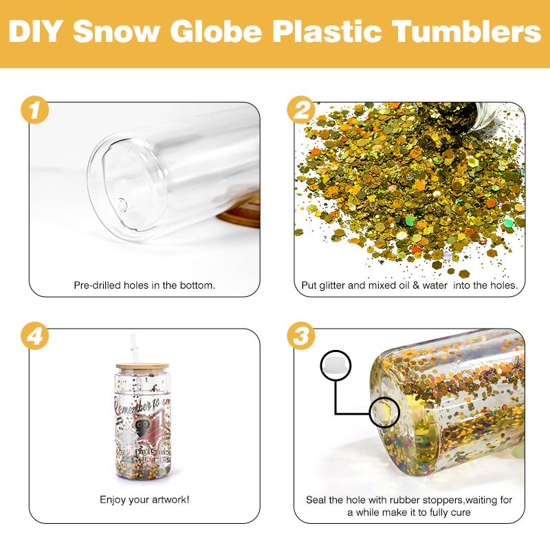 Snowball Coffee Cup With Lid Wine Glass Double Wall Pre-drilled Wine Glass With Colored Lid And Straw 16 Oz Plastic Jar