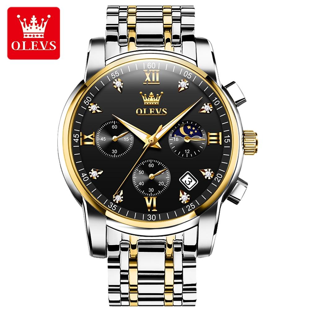 Men's Watch OLEVS 2858 Business Multi Time Zone Watch Waterproof Function Analog Date Watch Stainless Steel Quartz Watch