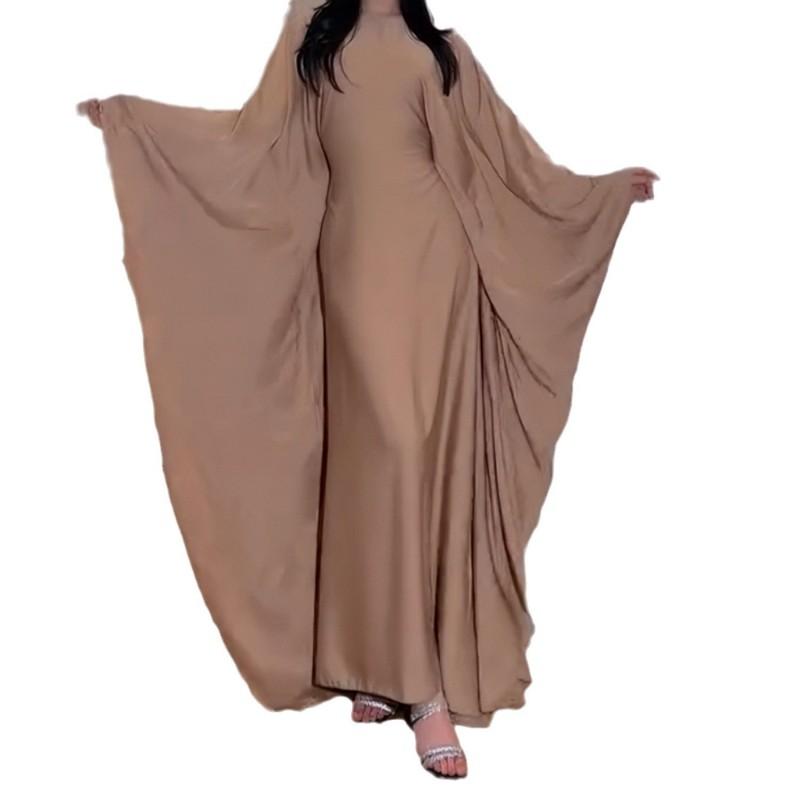2024 Silk Satin Poncho Long Sleeve Loose Muslim Gown Luxury Kaftan Fashion Elegant Women Abaya Maxi Women's Dress