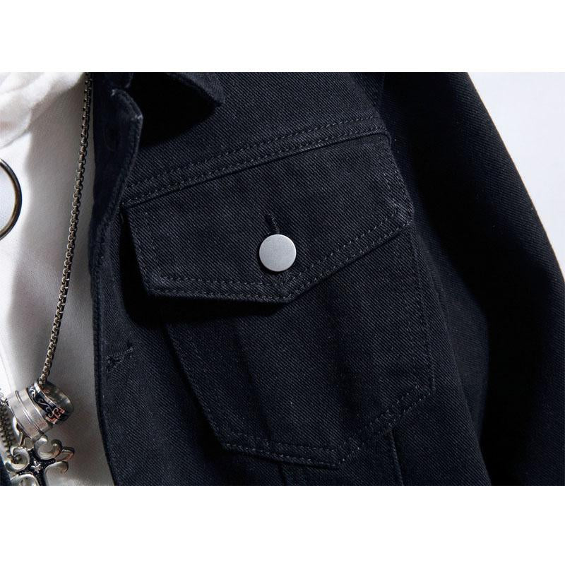 High Quality Fashion Denim Street Black Pattern Patch Denim Jacket