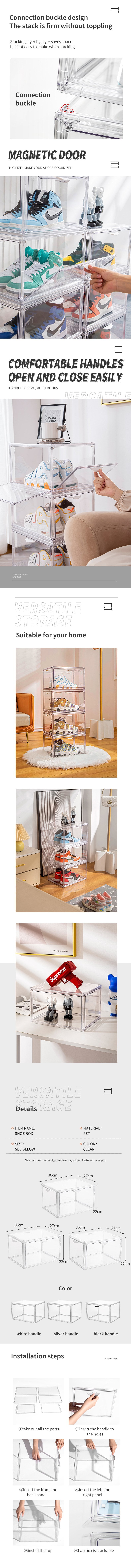 Side Opening Hanging Door Stable Stackable Simple Assembly Custom Sneaker Folding Transparent Shoes Storage Box With Magnetic Door