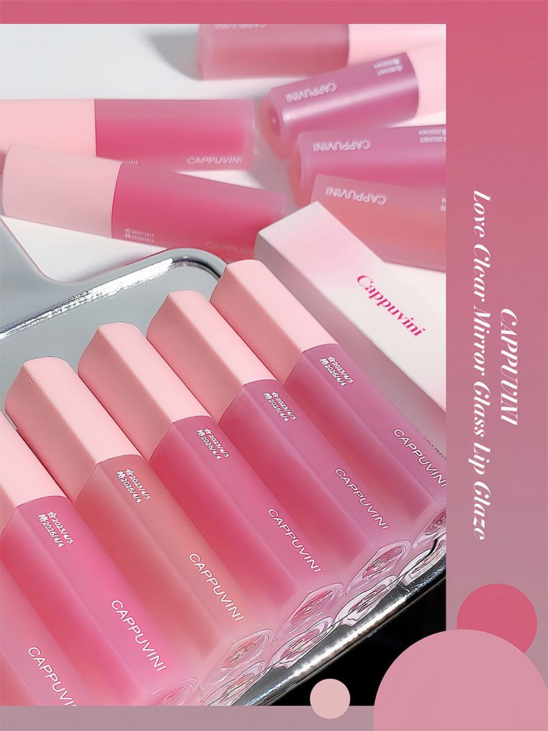 High Coloring Cute Lip Gloss 6-piece Set Heart-shaped Pink Lip Gloss Vivid Juicy Gloss Finishing Cappuvini Mirror Moisturizing Glaze Color