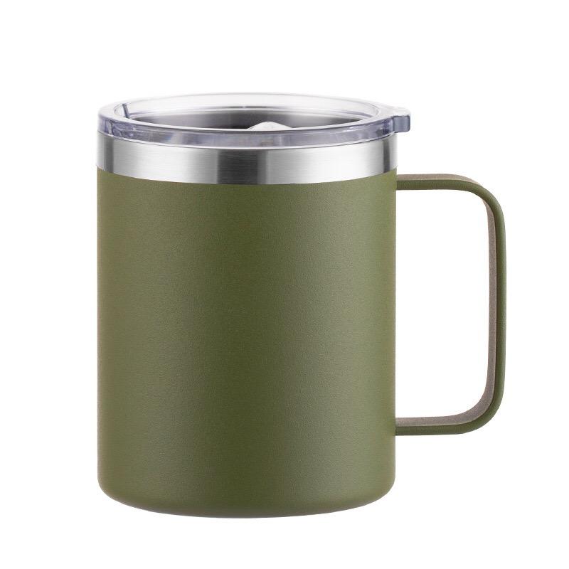 Custom Logo 12 Oz 14 Oz Powder Coated Insulated Stainless Steel Coffee Cup Handle Double Wall Vacuum Insulated Coffee Cup With Lid
