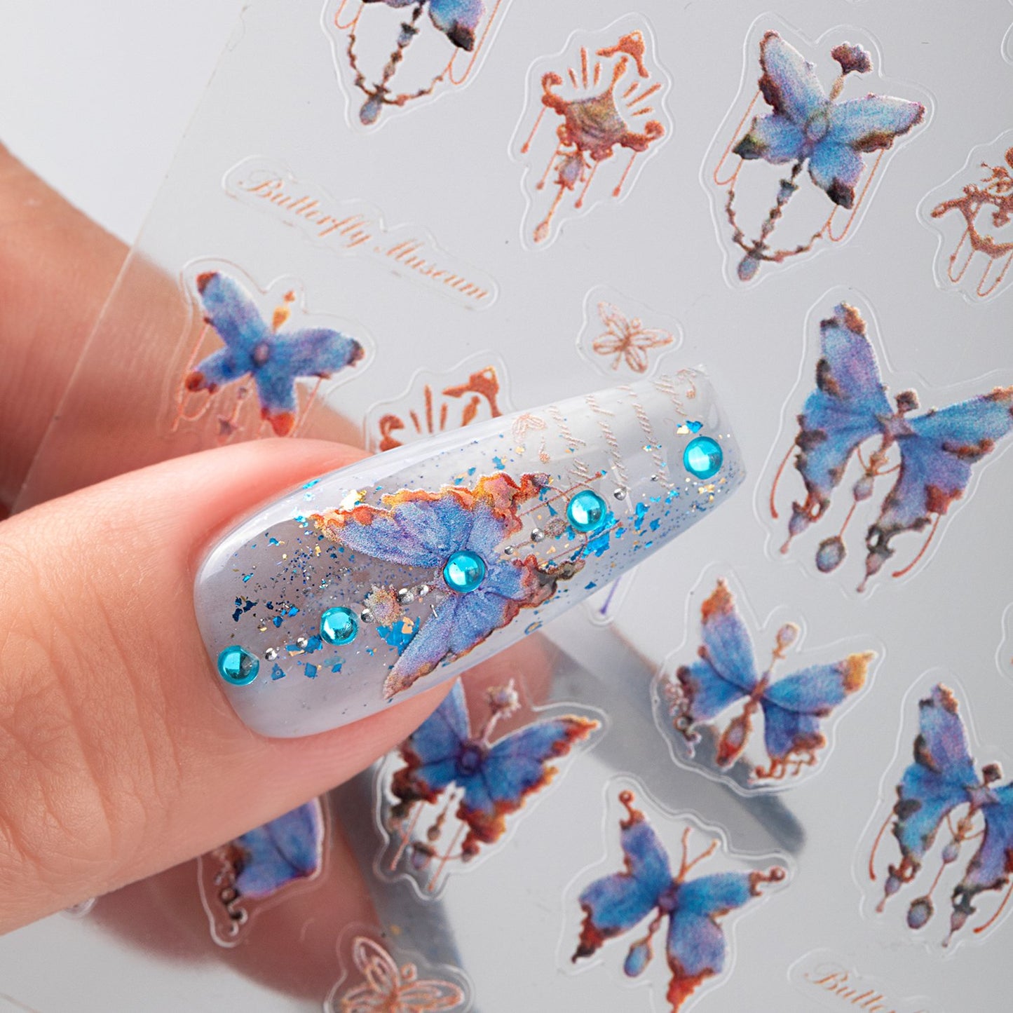 Honey Girl Hot Sell Adhesive Pink Blue Butterfly Nail Art 3D Decal Sticker