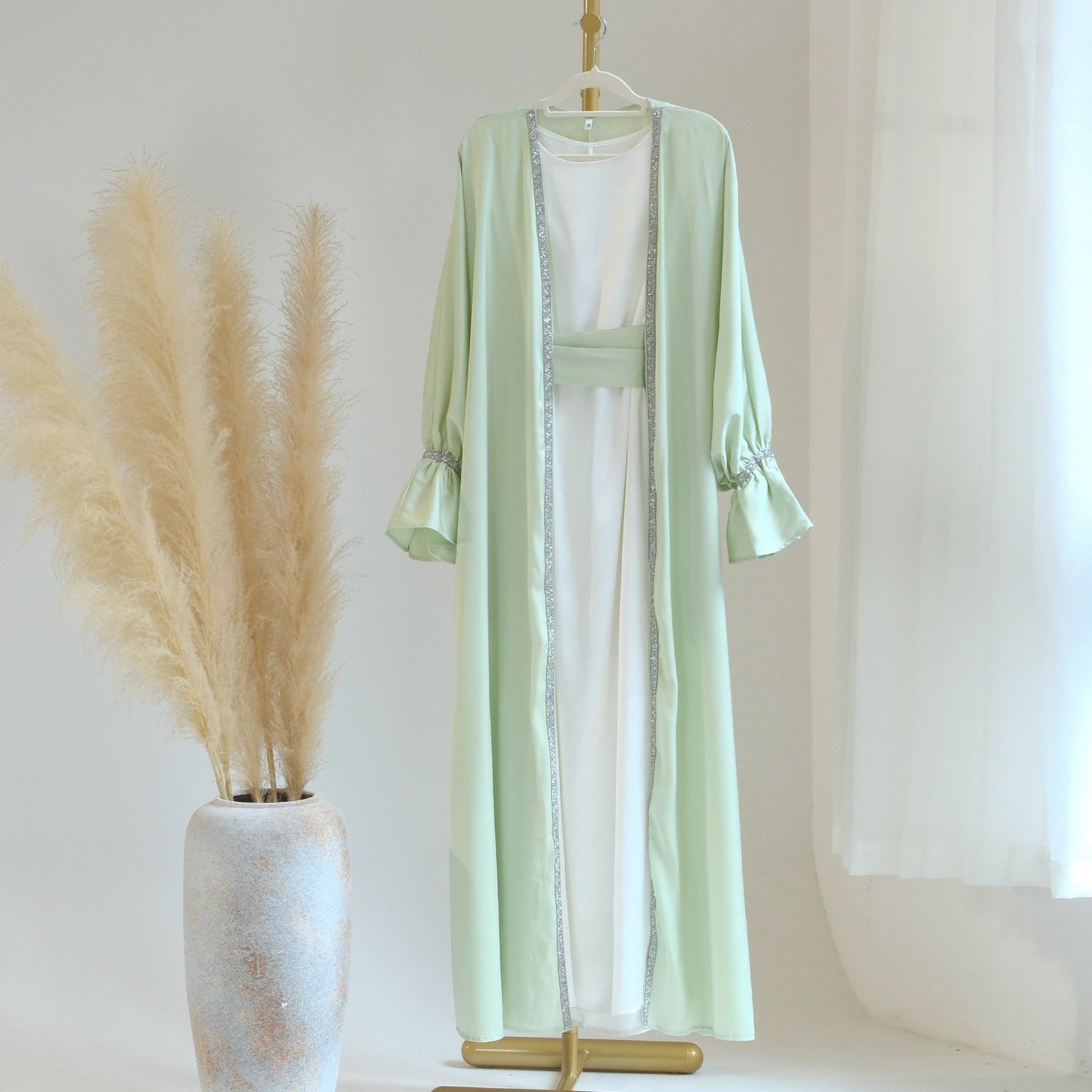 2023 New Design Eid Fitr Dubai Islamic Elegant Luxury Modest Abaya Women Muslim Dress Turkey Slide Dress Diamond Satin Silk