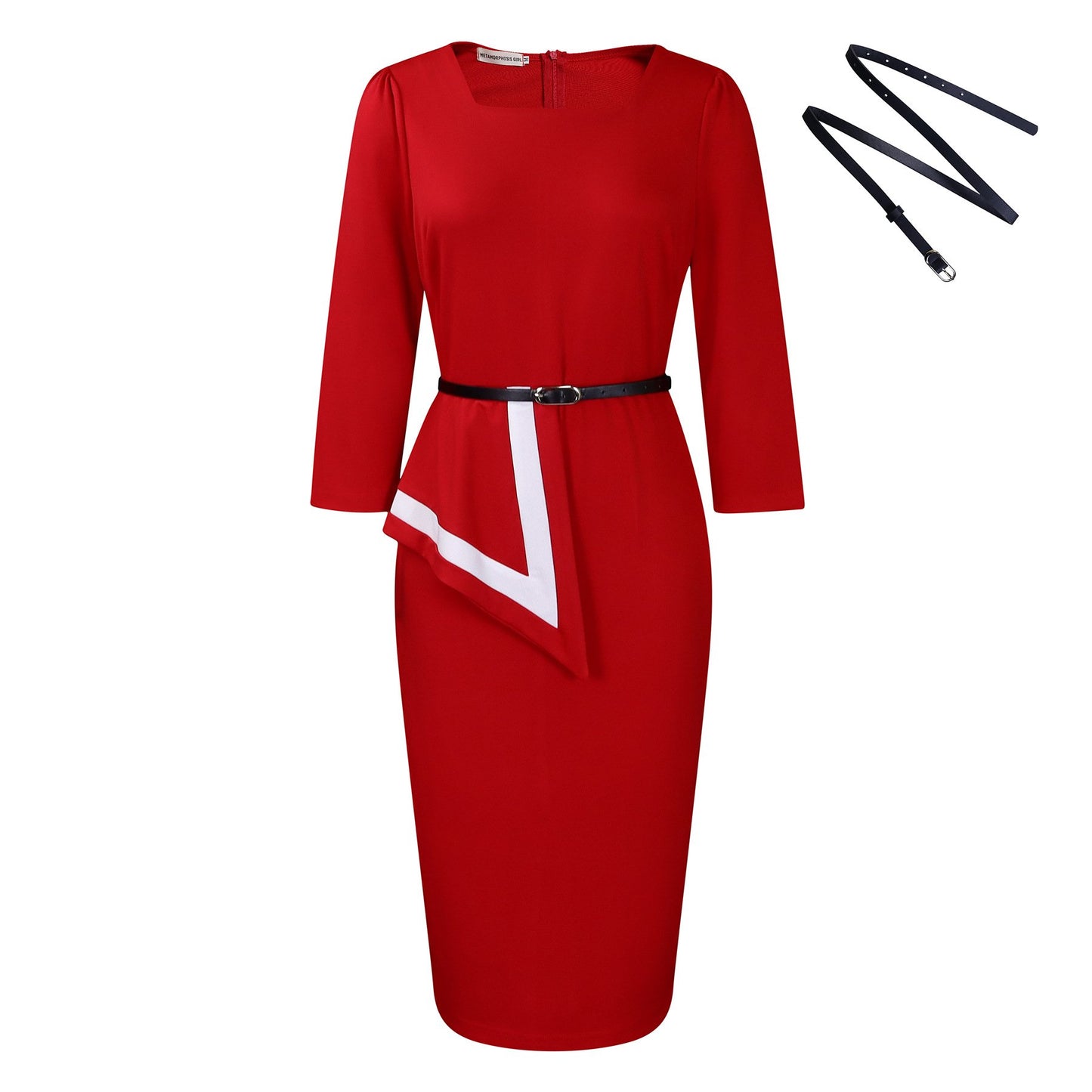MG482 Fashion Elegant Ladies Office Dress Women Formal Work 3 Quarter Sleeve Square Collar Professional Dress Women Church Dress