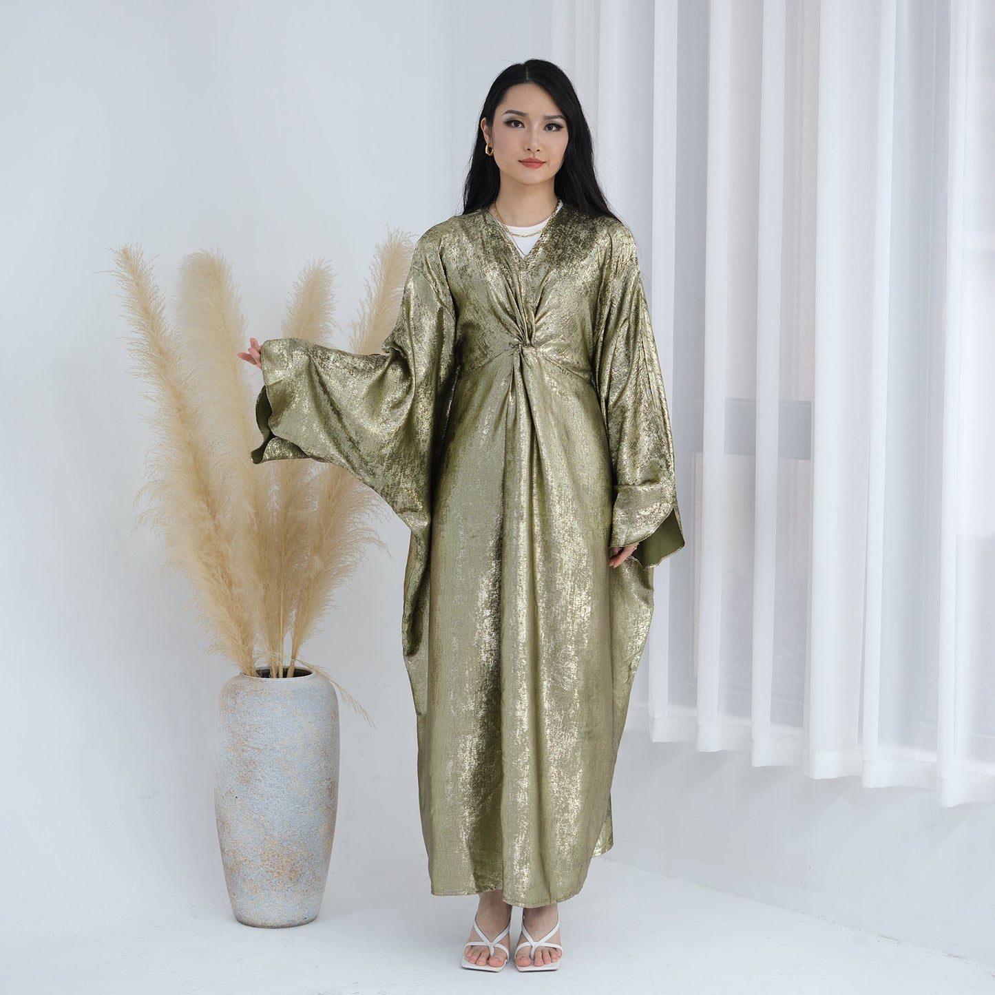 Wholesale Loriya Abaya 2025 African Clothing Abaya Muslim Women Shiny Polyester Midi Skirt Plus Size Women's Clothing