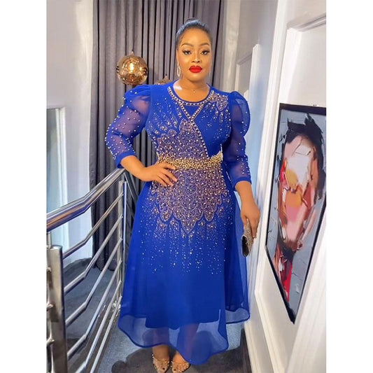Women's Evening Dress European And American Heavy Industry Beadwork Hot Diamond Dress Africa Plus Size Summer