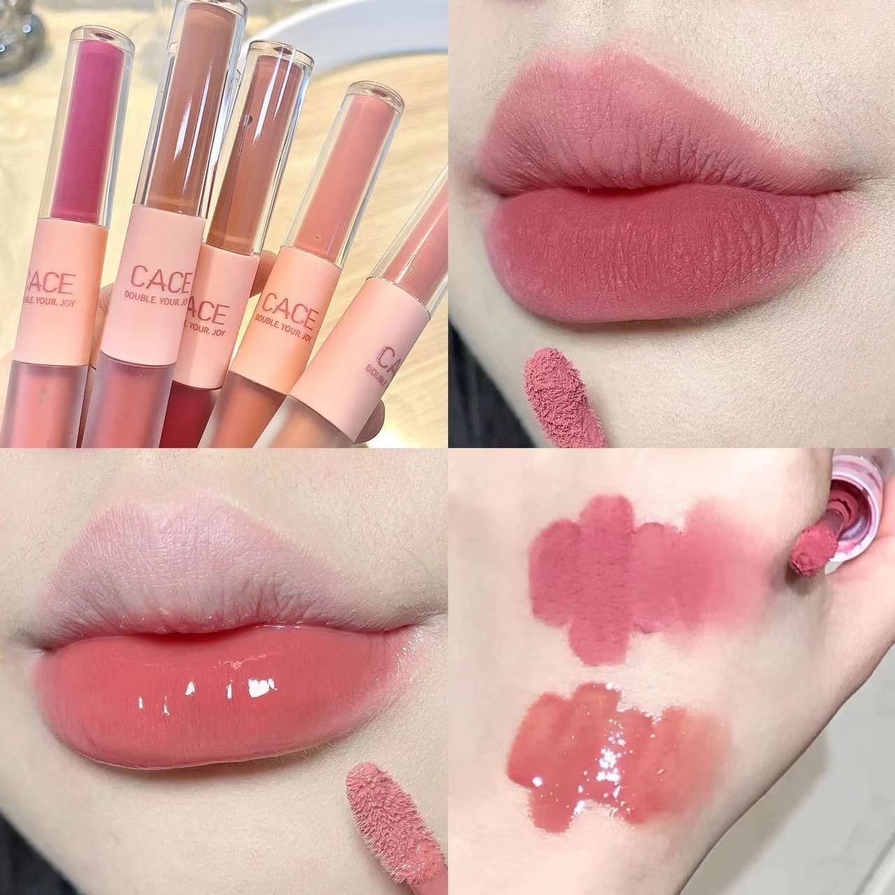 Double Lip Gloss Same Color Matte Gloss Velvet Sexy Red Liquid Lipstick Lip Gloss Lasting Lip Glaze Makeup