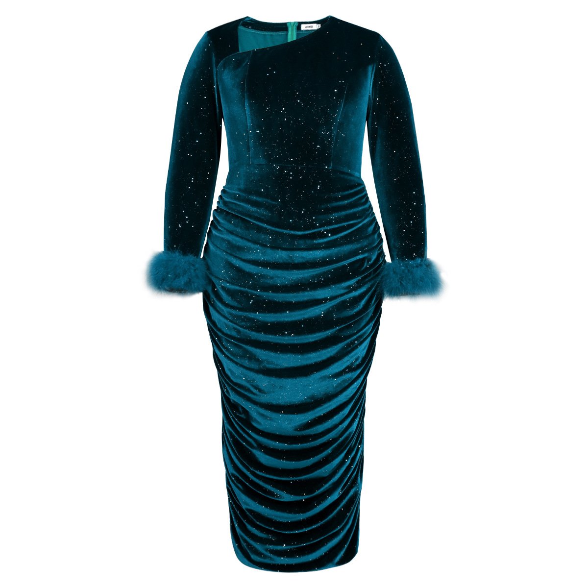 European And American Autumn And Winter Irregular Collar Shiny Dress Nightclub Ball Pleated Sexy High Waist Dress